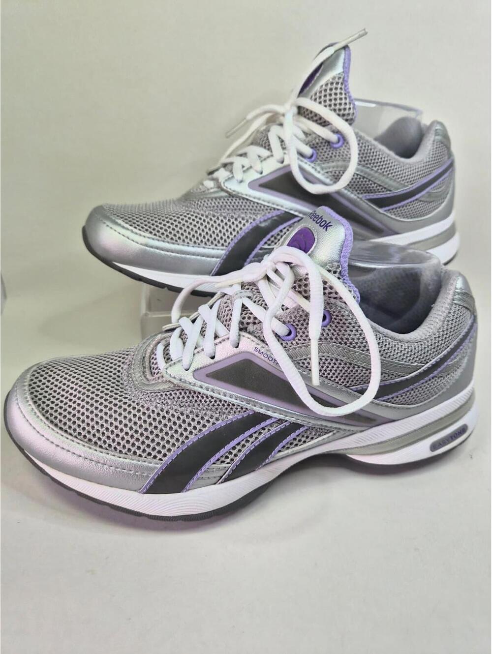 Reebok Easy Tone Rocker Sole Toning Sneakers Gray & Purple 8.5
